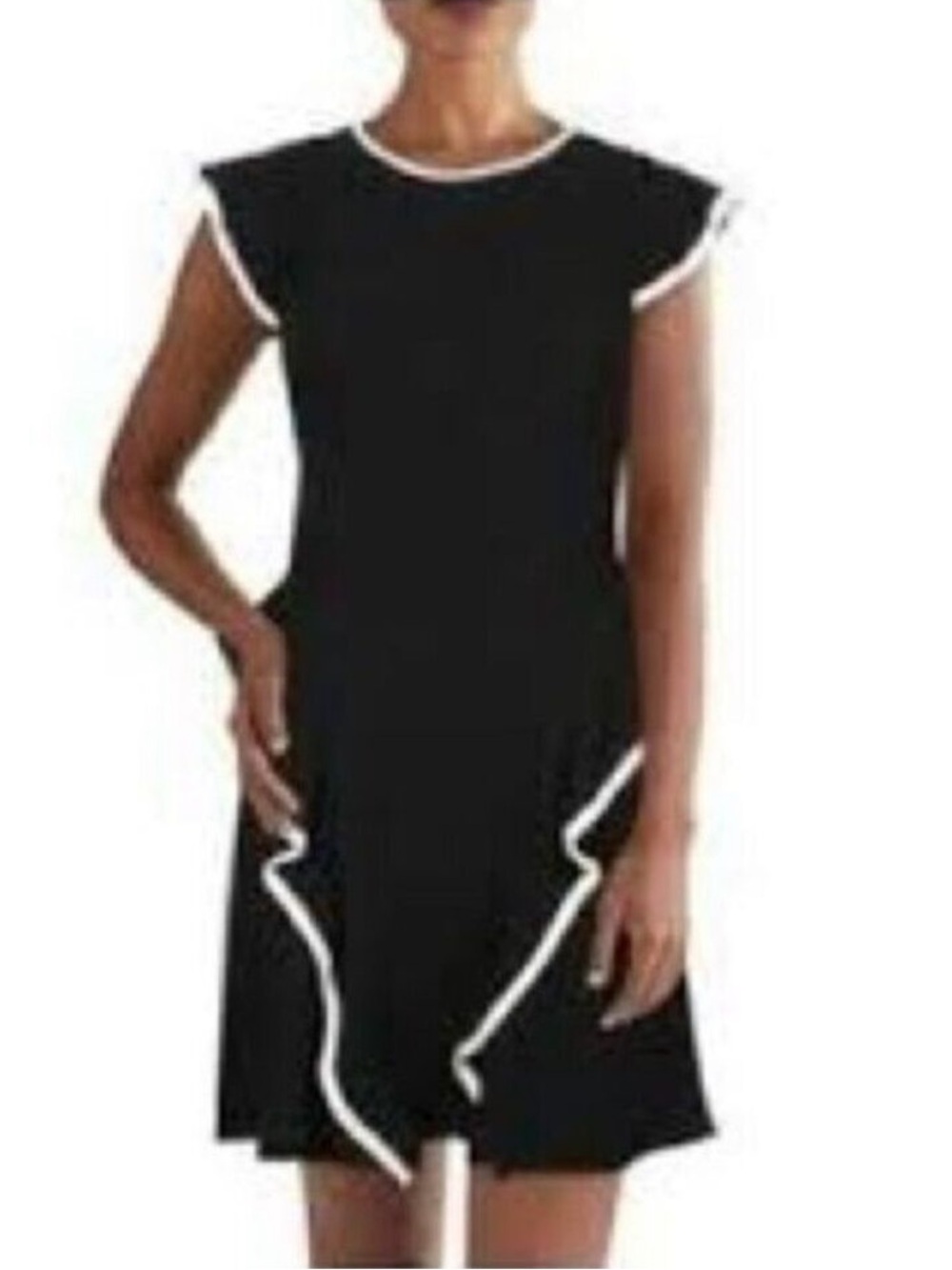 Shoshanna Black & White Ruffled Cap‎ Sleeve Mini Dress Cocktail Size 12